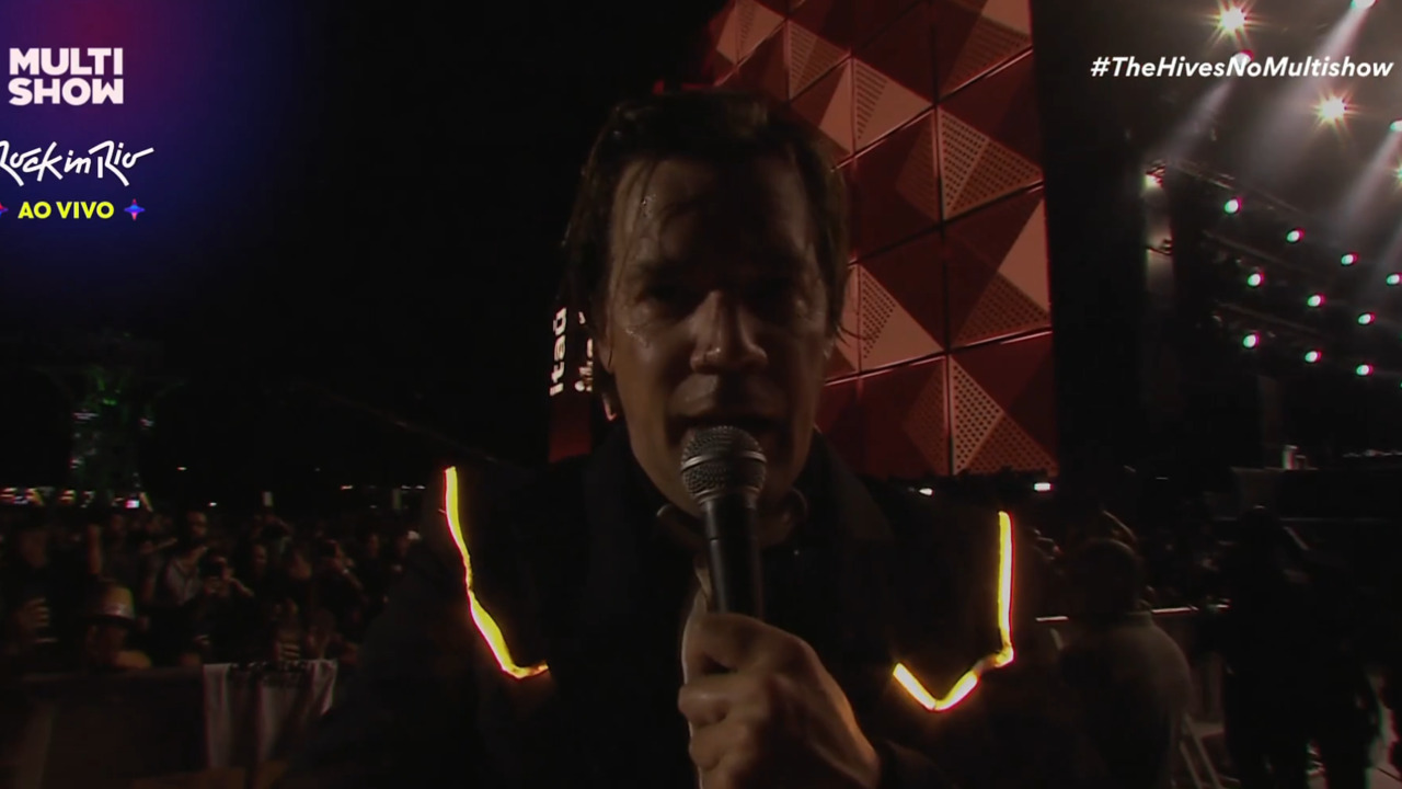 O The Hives fez sua estreia no Rock in Rio em 4 de setembro de 2026, com um show de uma hora no Palco Mundo que começou ao som de 'Enough Is Enough' e contou com 12 músicas de muito garage rock. A passagem pelo festival marcou a 14ª apresentação da banda sueca em território brasileiro. 
 -  (crédito: Reprodução X)