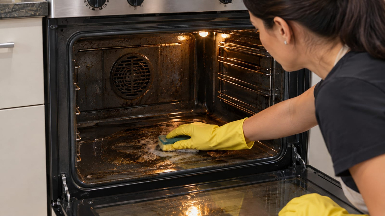 Para fazer a limpeza, é necessário desligar o forno e esperar que ele esfrie completamente. Os pedaços maiores podem ser retirados com uma pinça de plástico, enquanto a gordura deve ser removida do teto, das laterais e do fundo com produtos apropriados para esse tipo de eletrodoméstico. 
