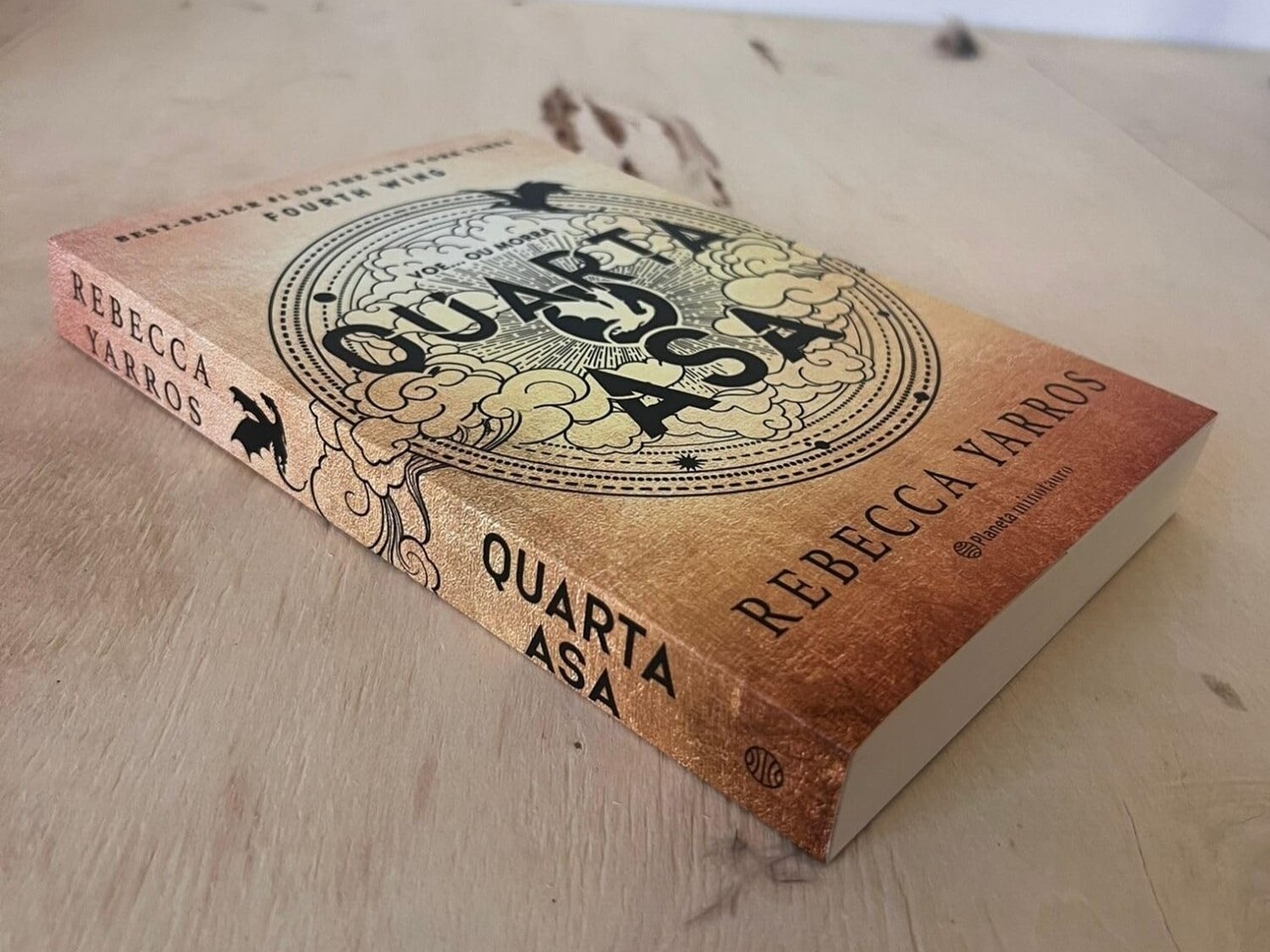 Publicado em maio de 2023, “Quarta Asa” é o primeiro volume da série “O Empyriano”, escrita por Rebecca Yarros. A história acompanha Violet Sorrengail, de 20 anos, que é obrigada pela mãe, a general Lilith Sorrengail, a abandonar o sonho de se tornar escriba e ingressar na Divisão dos Cavaleiros da Escola de Guerra de Basgiath, instituição militar do reino de Navarre que prepara jovens para se tornarem cavaleiros de dragão.
