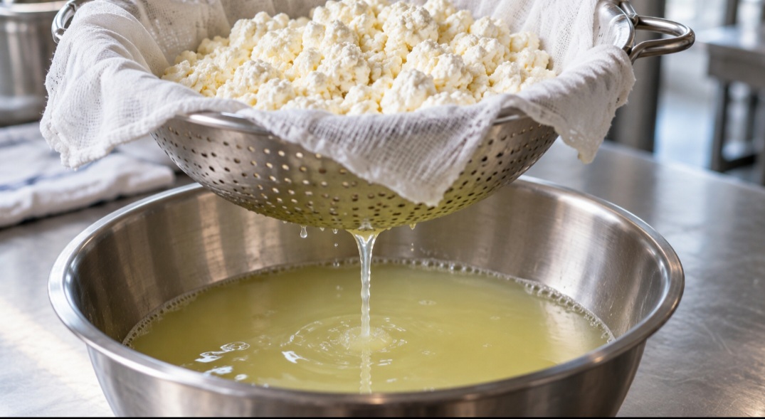 O soro é a parte líquida que se separa durante a fabricação de queijos. Ele pode ser aproveitado na produção de bebidas lácteas, agregando valor a esse ingrediente. Sua presença não significa, por si só, que o produto seja de má qualidade.