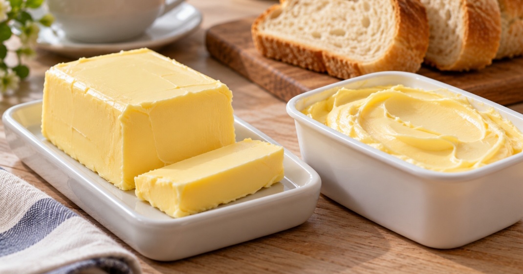 Manteiga e margarina acompanham o pão e entram em diversas receitas, mas têm ingredientes e características diferentes. Para escolher, vale entender como são feitas, quais gorduras contêm e como se comportam na cozinha. -  (crédito: imagem gerada por i.a)