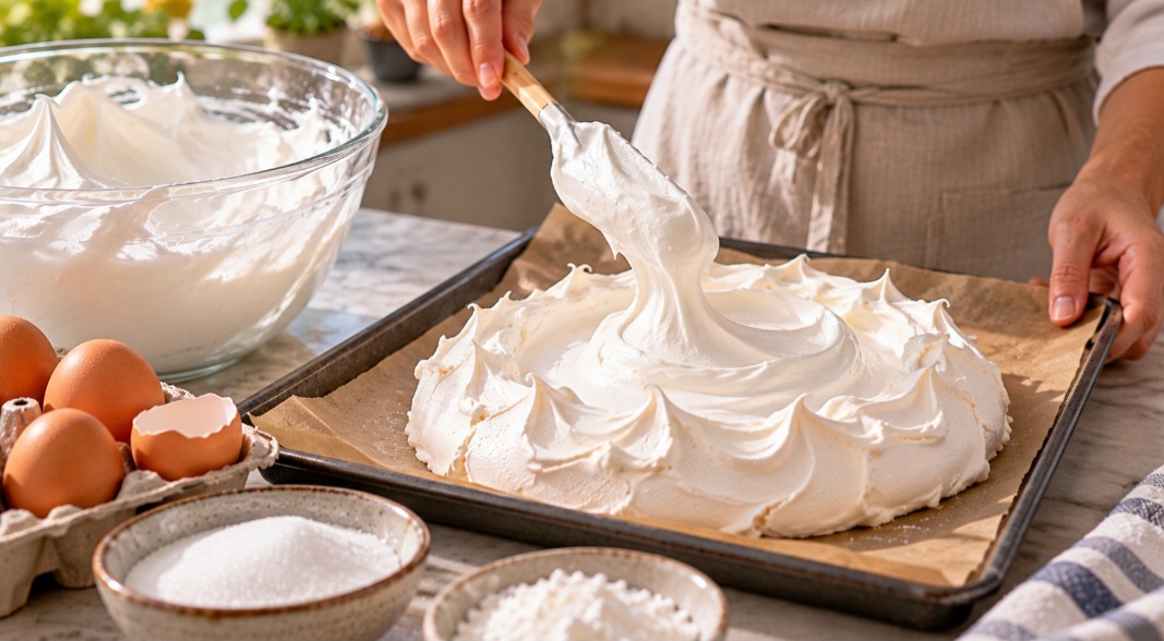 Embora ambos sejam feitos principalmente com claras e açúcar, a textura diferencia a Pavlova de um suspiro comum. O objetivo é conseguir uma superfície seca e crocante, mantendo o centro leve, úmido e macio.