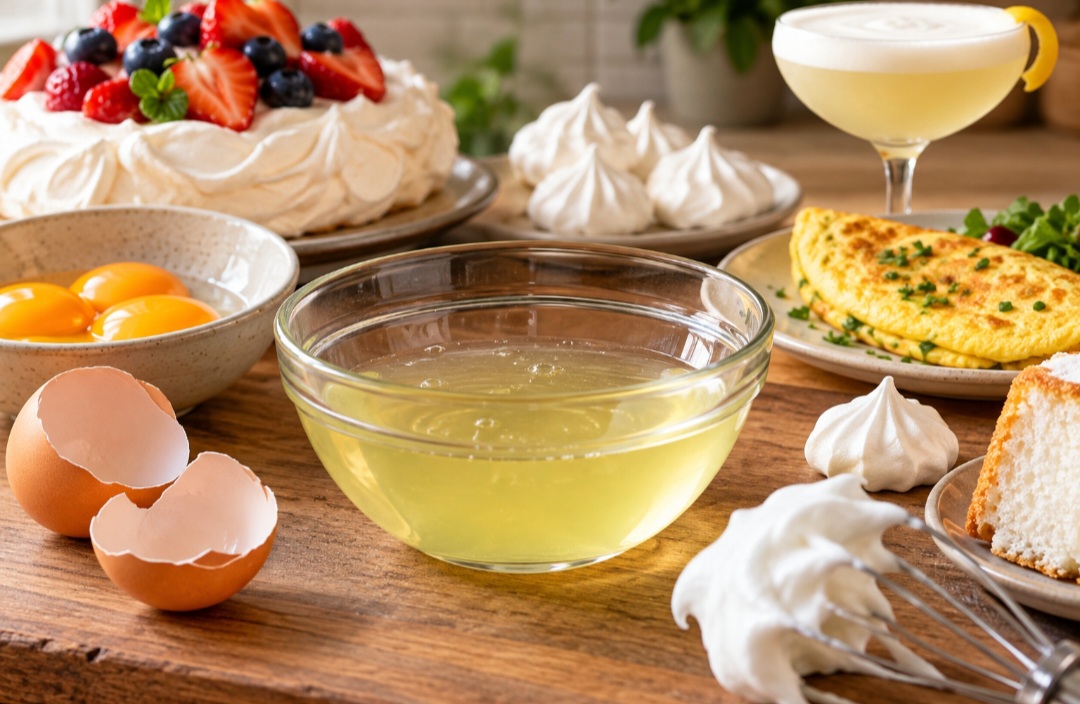 Muitas receitas usam apenas as gemas e deixam as claras de lado. Mas elas são ingredientes bastante versáteis e podem entrar em doces, bolos, pratos salgados e até bebidas. Com alguns cuidados, também podem ser guardadas para usar depois. -  (crédito: Imagem gerada por i.a )