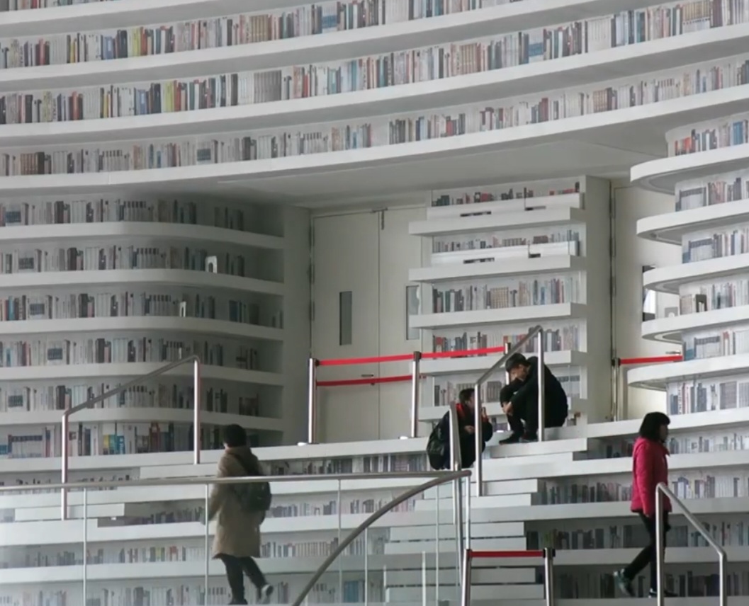 Projetada pelo escritório holandês MVRDV em parceria com o Instituto de Planejamento Urbano e Design de Tianjin, a biblioteca foi concebida para abrigar até 1,2 milhão de livros. O projeto levou apenas três anos entre o primeiro esboço e a inauguração, em 2017.