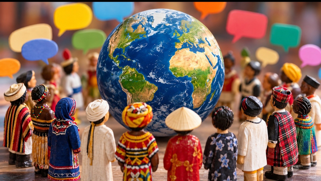 Mais de 7 mil línguas são faladas atualmente no mundo, revelando uma impressionante diversidade cultural. Enquanto algumas são usadas por milhões de pessoas, outras sobrevivem em pequenas comunidades e correm risco de desaparecer. Conheça curiosidades sobre as línguas do planeta. -  (crédito: Imagem gerada por i.a )