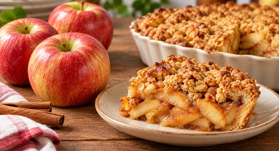 A polpa firme, suculenta e crocante da fuji funciona bem em tortas, crumbles e maçãs assadas. Mantém melhor a estrutura durante o preparo, sendo indicada para sobremesas em que os pedaços da fruta devem permanecer visíveis.