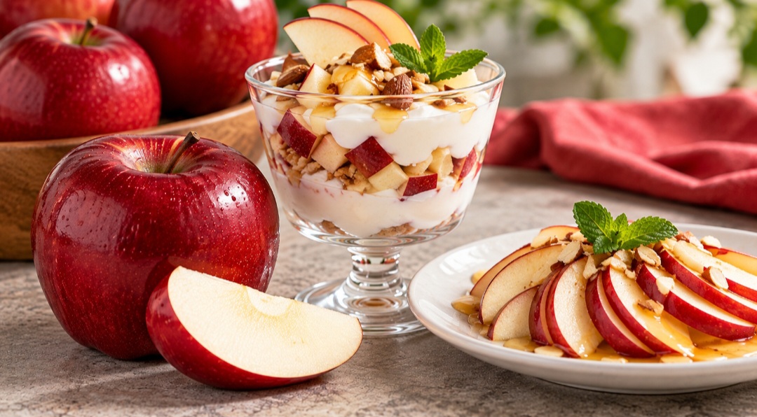 Com sabor suave e casca vermelha intensa, a Red é mais indicada para sobremesas frias, como saladas de frutas, taças com iogurte e preparações decorativas. Sua textura menos firme não favorece receitas que exigem cozimento prolongado.