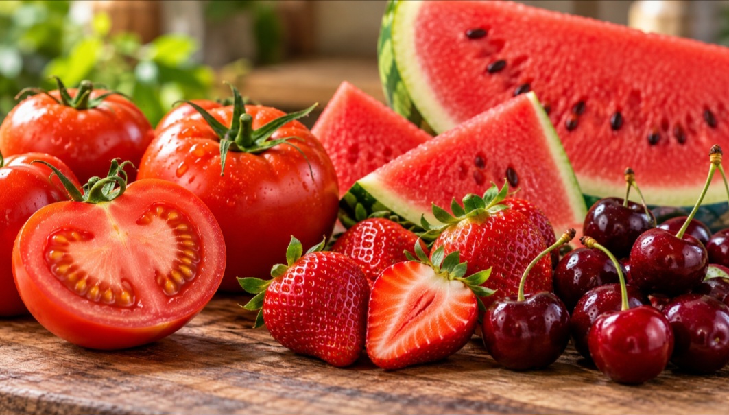 A cor vermelha dos alimentos pode ter diferentes origens. Enquanto tomates e melancias recebem sua tonalidade principalmente do licopeno, morangos e cerejas devem a coloração sobretudo às antocianinas, outra classe de pigmentos naturais.
