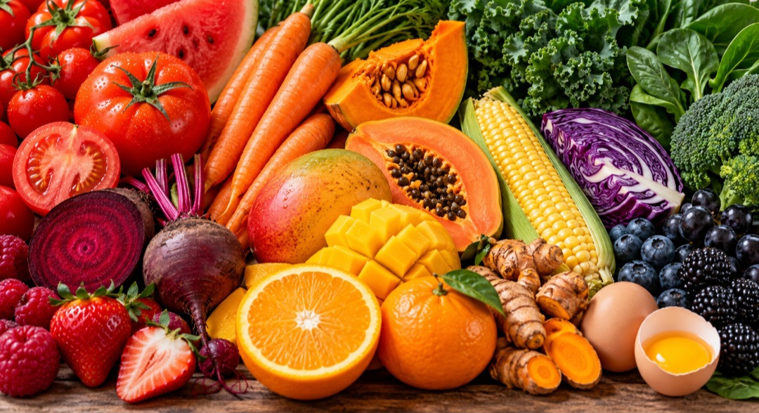 Do vermelho intenso do tomate ao verde das folhas, as cores dos alimentos são resultado da presença de pigmentos naturais. Essas substâncias desempenham diferentes funções nas plantas e algumas também apresentam propriedades importantes para o organismo humano. Conheça os principais pigmentos, os alimentos em que são encontrados e algumas curiosidades sobre suas características. -  (crédito: Imagem gerada por i.a )