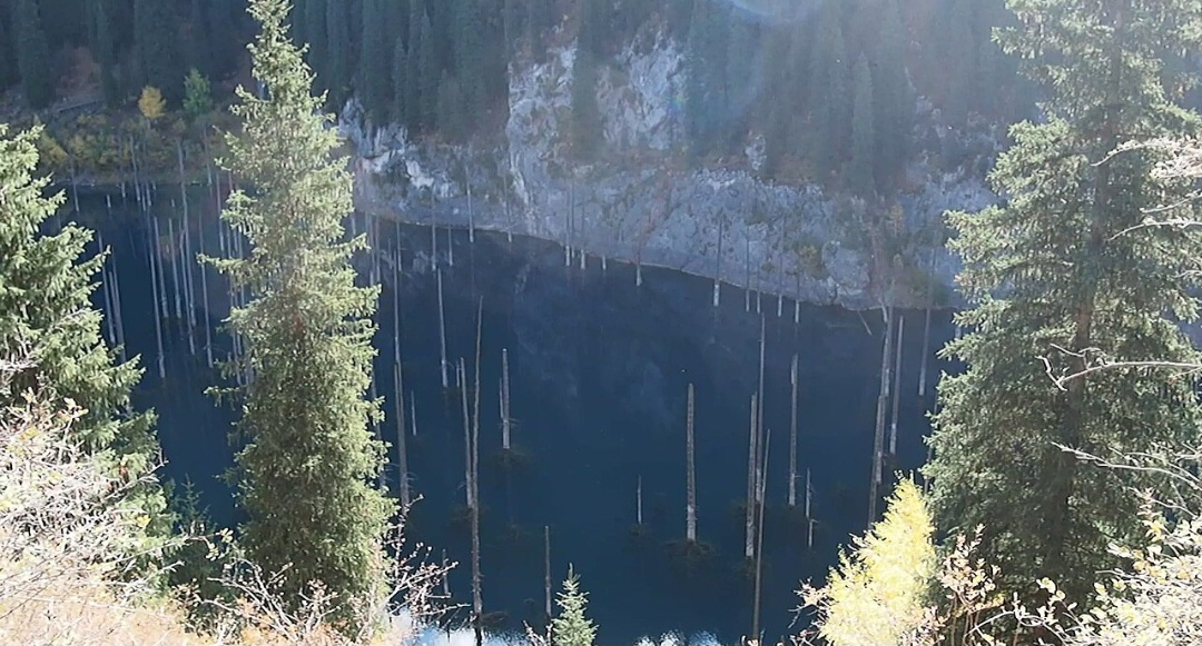 A origem do Lago Kaindy é geralmente associada a um forte terremoto ocorrido em 1911, que provocou deslizamentos nas montanhas Tian Shan. Uma grande quantidade de rochas bloqueou um vale, formando uma barragem natural. Com o acúmulo de água, a floresta existente no local acabou submersa