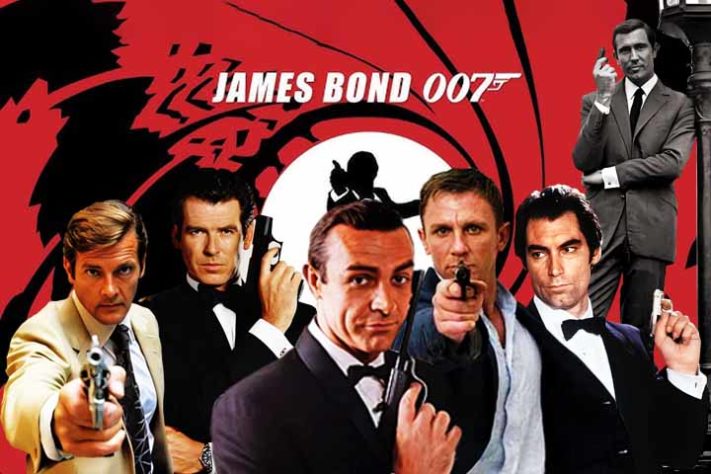Intérpretes de James Bond, 007, no Cinema - Montagem com imagens de Divulgação e reprodução do Youtube