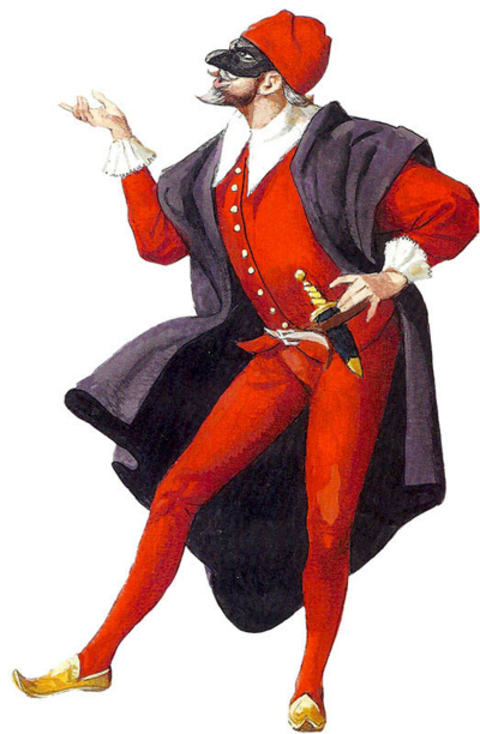 Entre as outras figuras nas encenaÃ§Ãµes aparecia o PantaleÃ£o, um comerciante avarento e desajeitado que era patrÃ£o dos serviÃ§ais e vivia sendo debochado por eles. Havia ainda o Doutor, um intelectual exibicionista, e o CapitÃ£o, oficial que fingia valentia, entre outros
